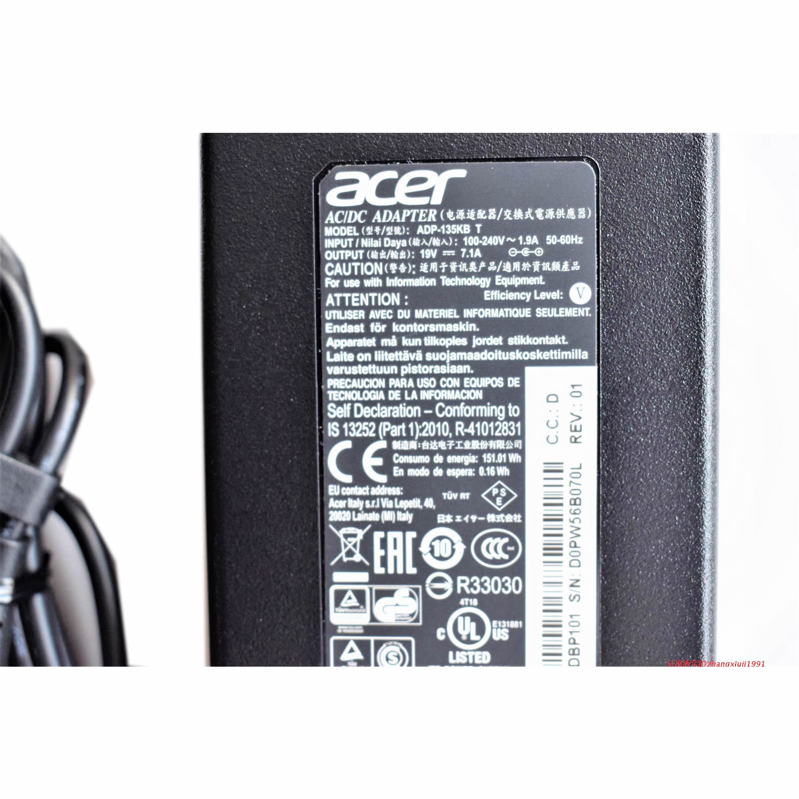 Acer 19V 7.1A 135W  Original Laptop ac adapter for Acer Aspire VN7-791G-7607