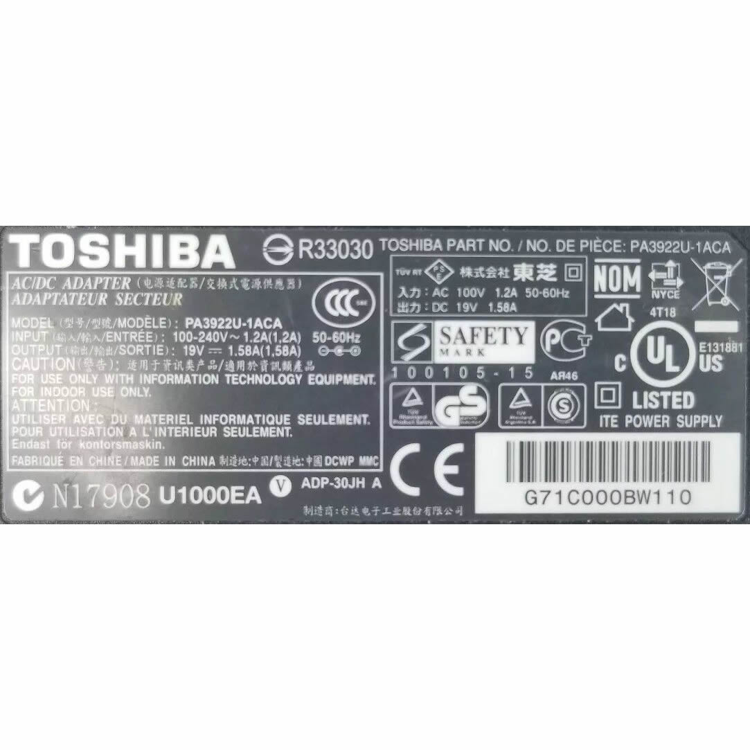 Toshiba AD-30JH B,ADP-30JH 19V 1.58A 30W Original Ac Adapter for Toshiba TABLET 10, AT100