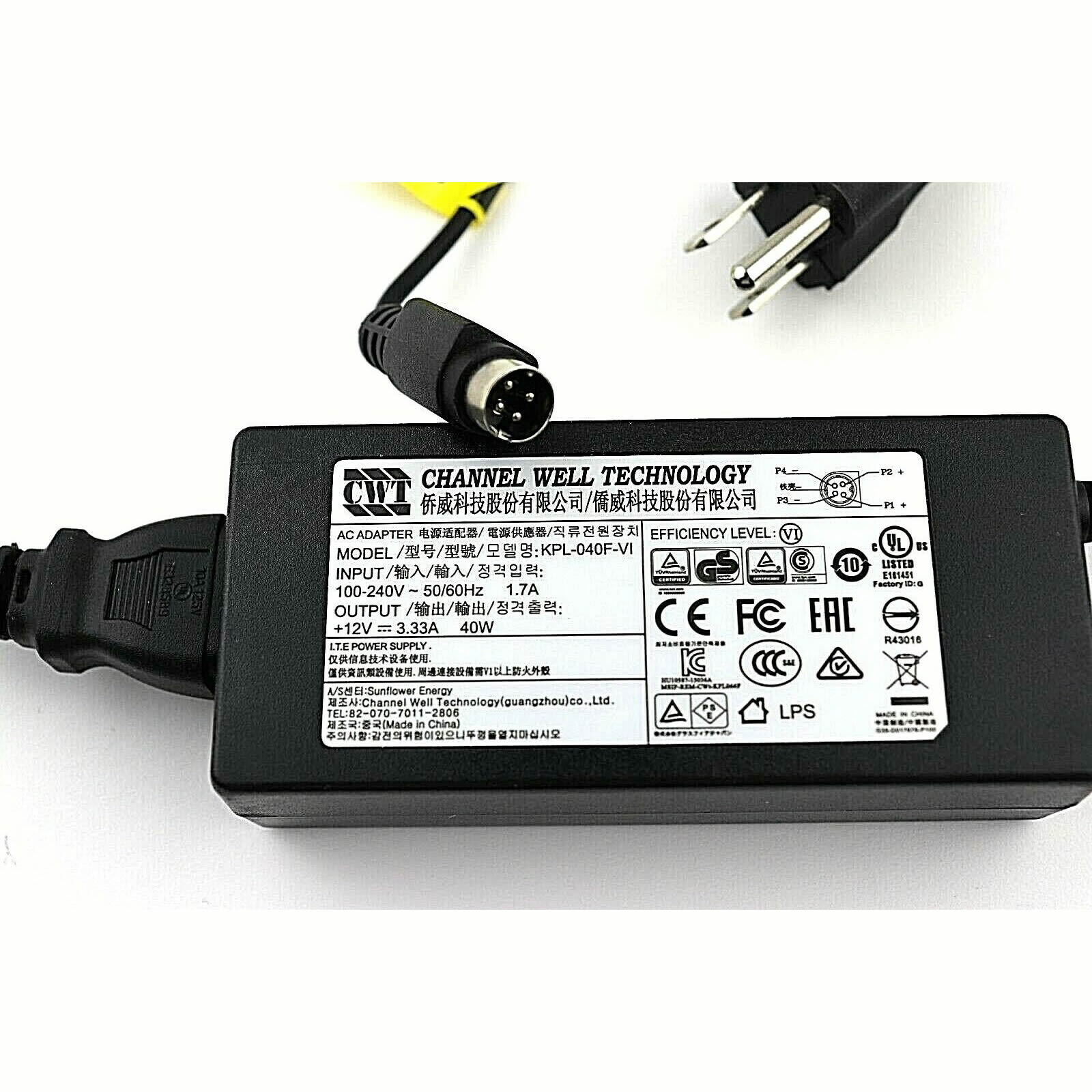 CWT KPL-040F 12V 3.33A 40W Power Charger 4 Pin Original Ac Adapter